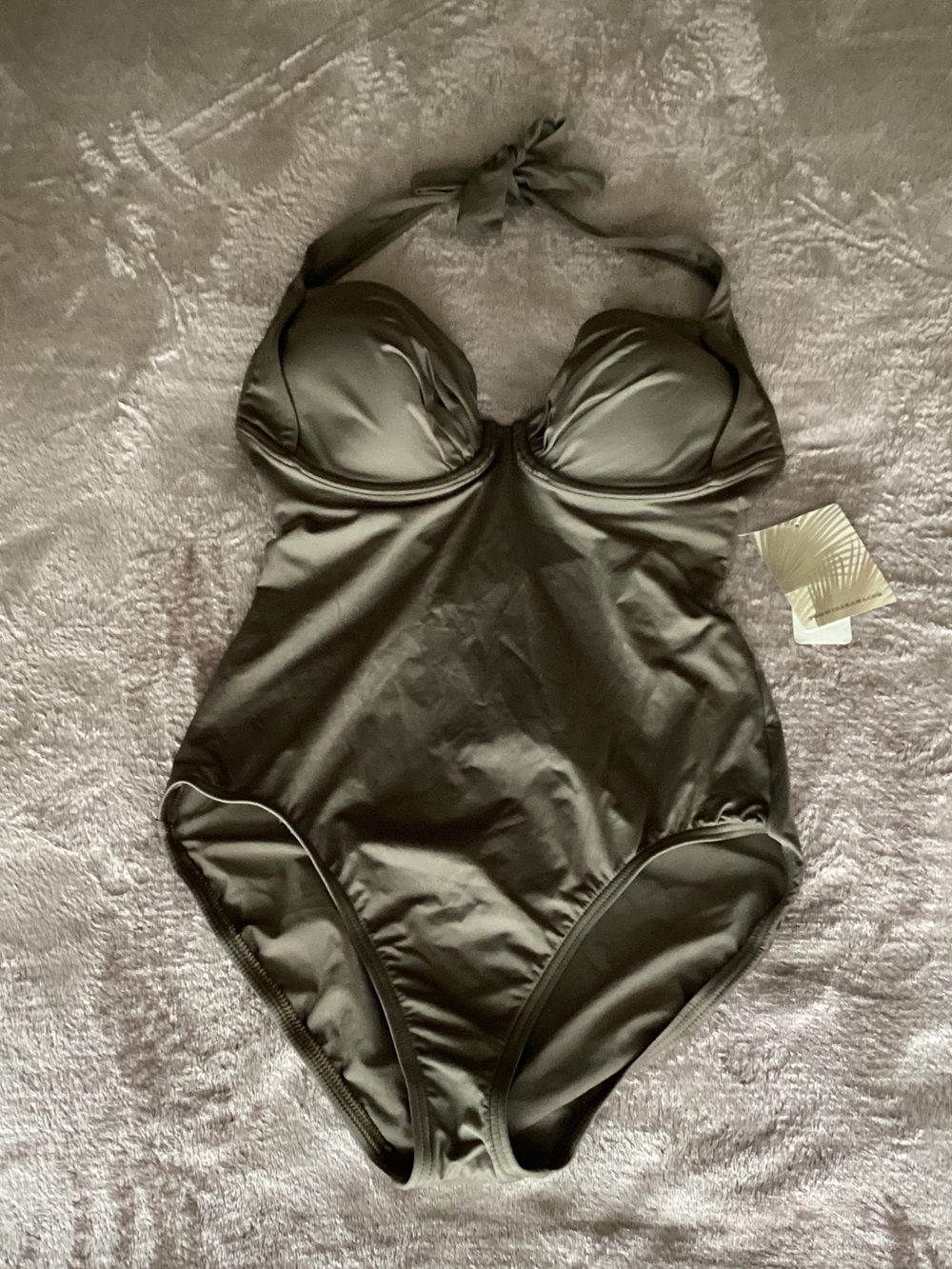 Tommy Bahama Olive Green Halter One-Piece Swimsuit